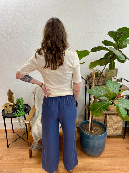 Marine Blue Flowy Tencel Pants