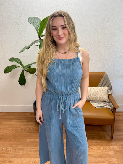 Washed Blue Gauze Jumpsuit