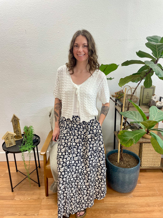 Graphite Floral Smocked Midi Skirt