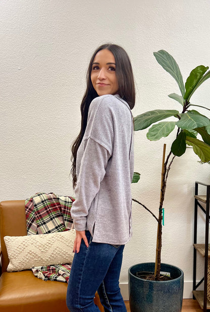 Grey V Neck Drop Shoulder Top