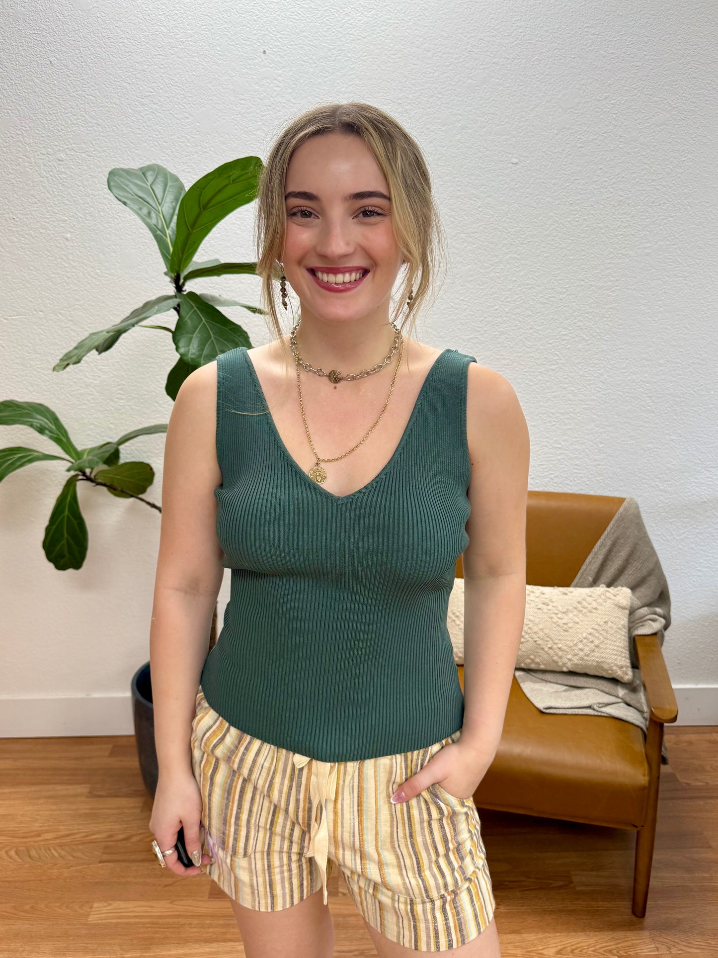 Moss V-Neck Ribbed Tank