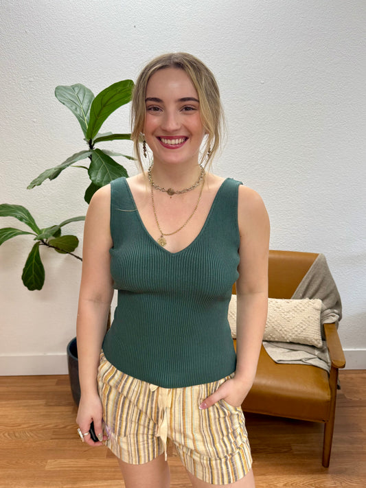 Moss V-Neck Ribbed Tank