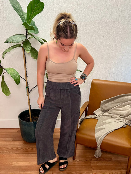 Denim Corduroy Wide Leg Pants