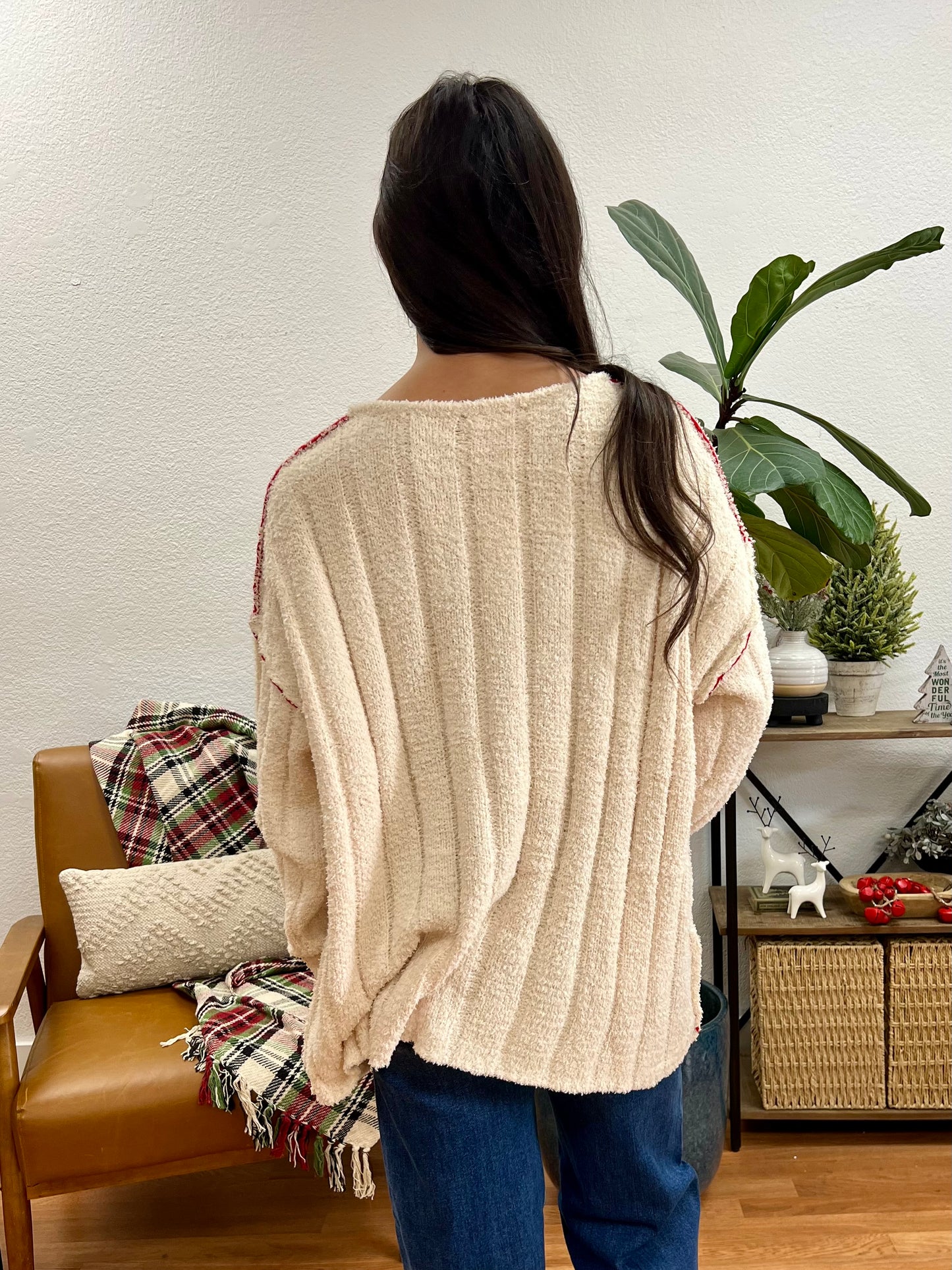 Cream Ribbed Sweater