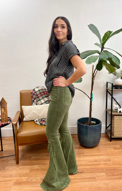Olive Corduroy Flare Pants