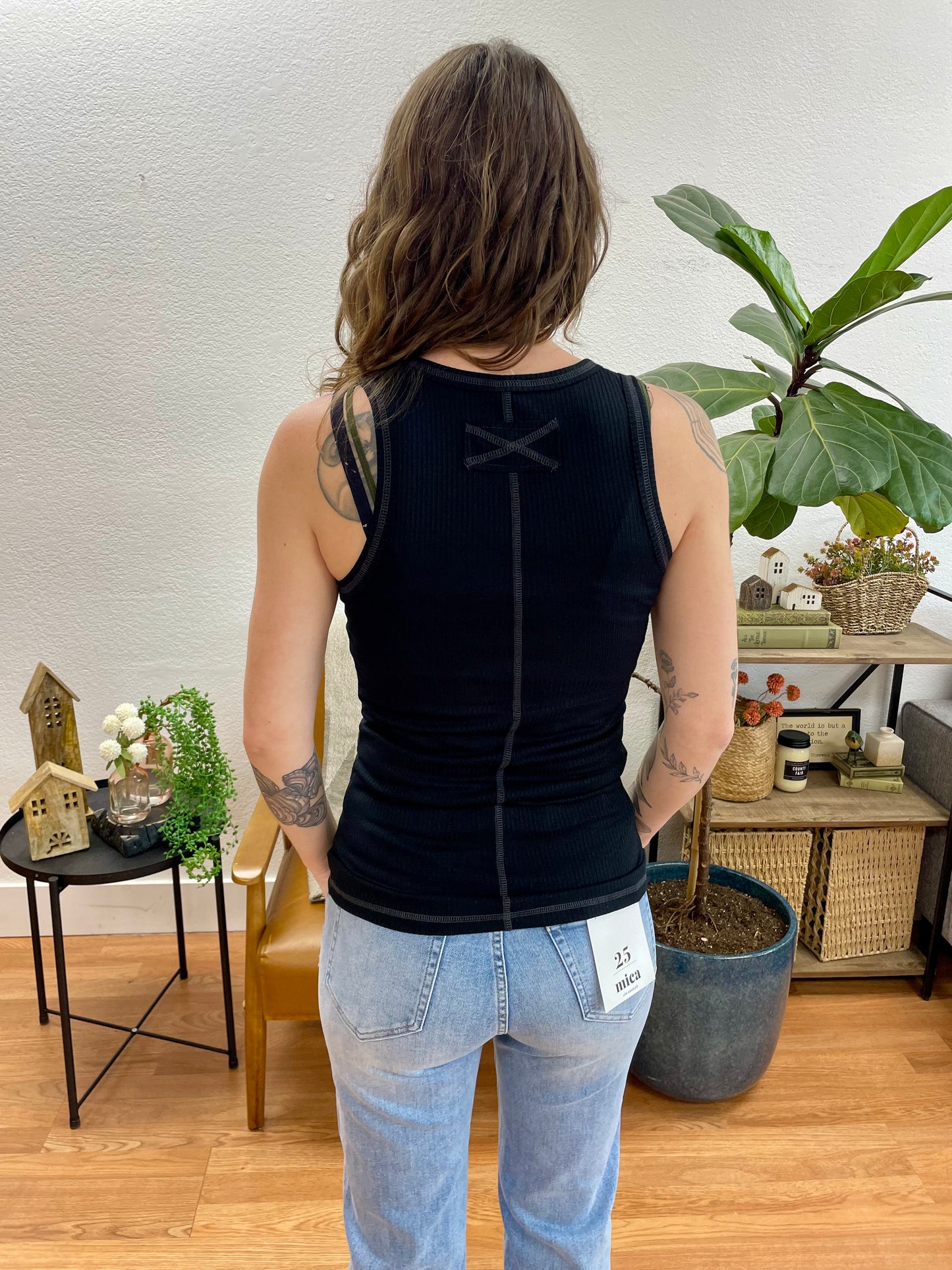 Black Henley Ribbed Tank