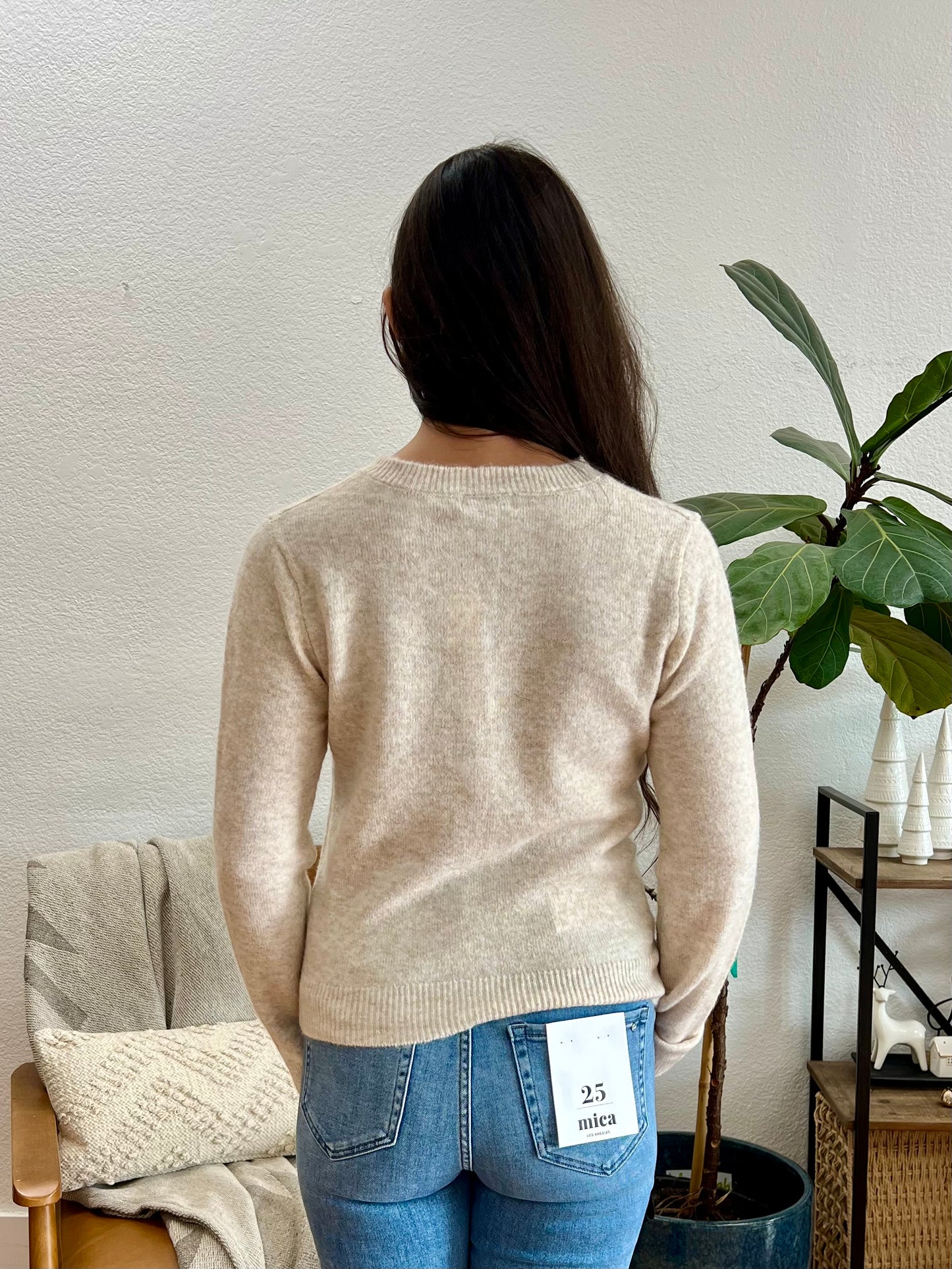 Cream Round Neck Button Down Cardigan