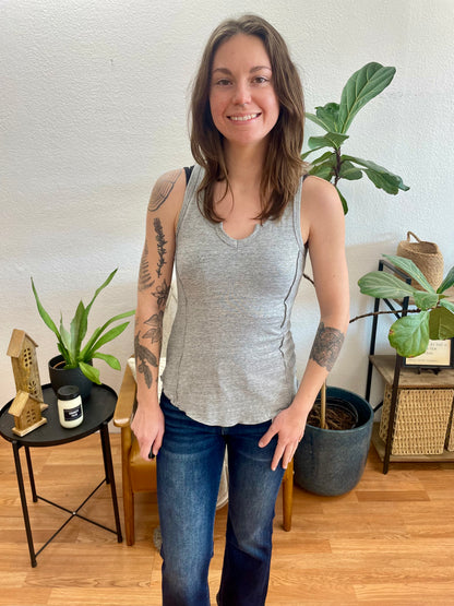 Heather Grey Mini Notch Merrow Stitch Tank - Terra Cottage