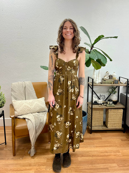 Brown Floral Midi Dress