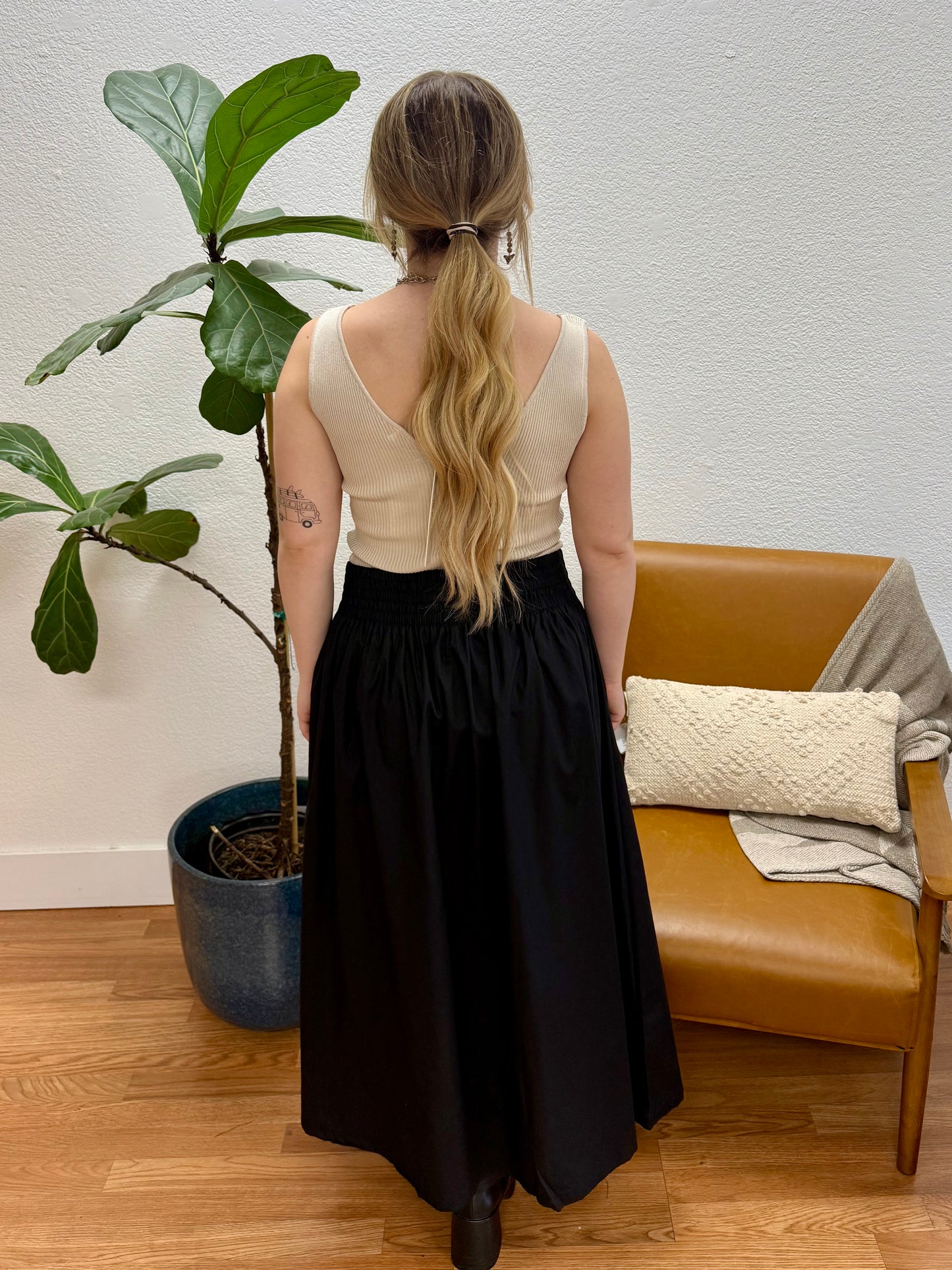 Black Waist Smocking Skirt