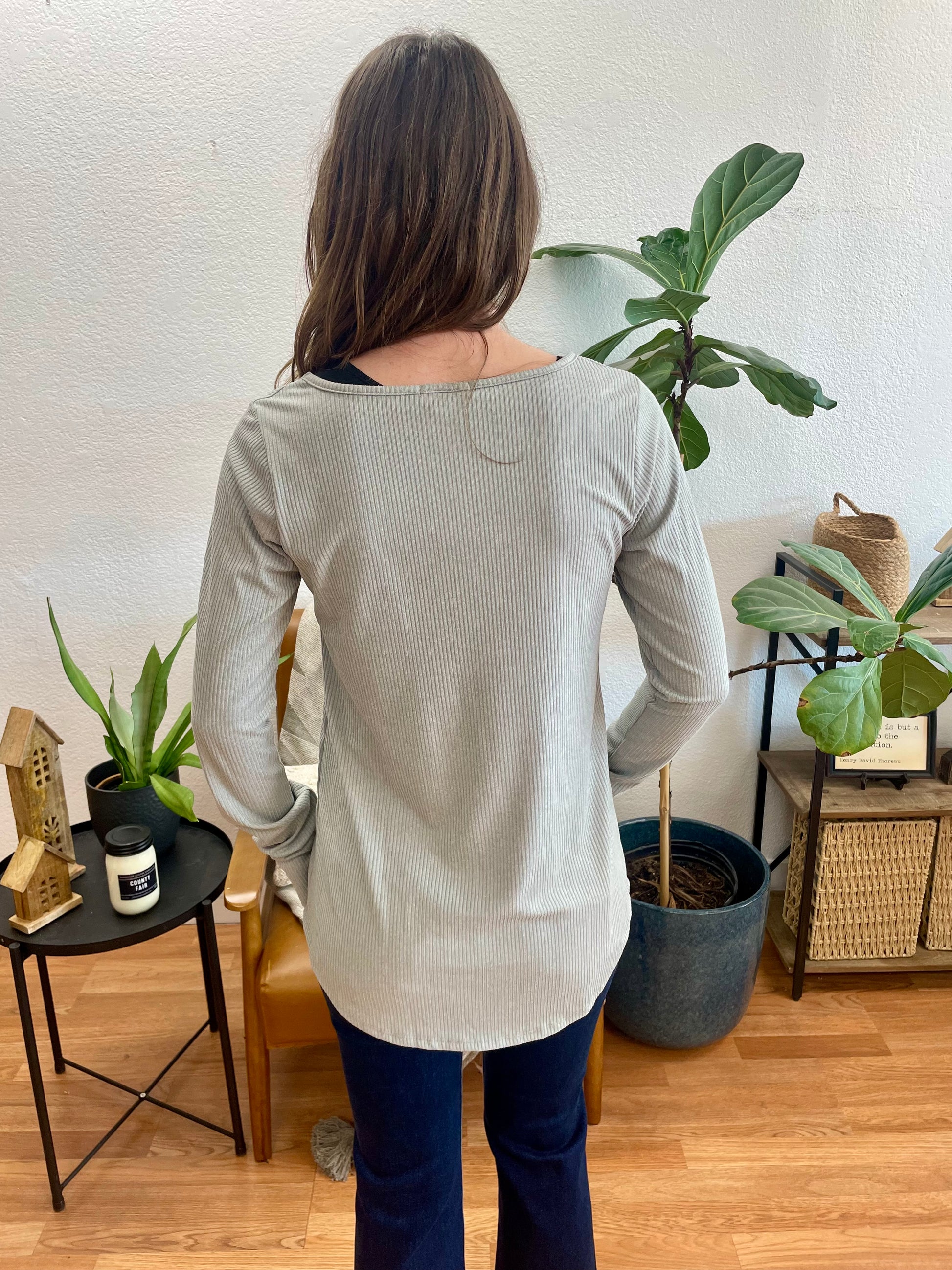 Heather Grey Ribbed Top - Terra Cottage