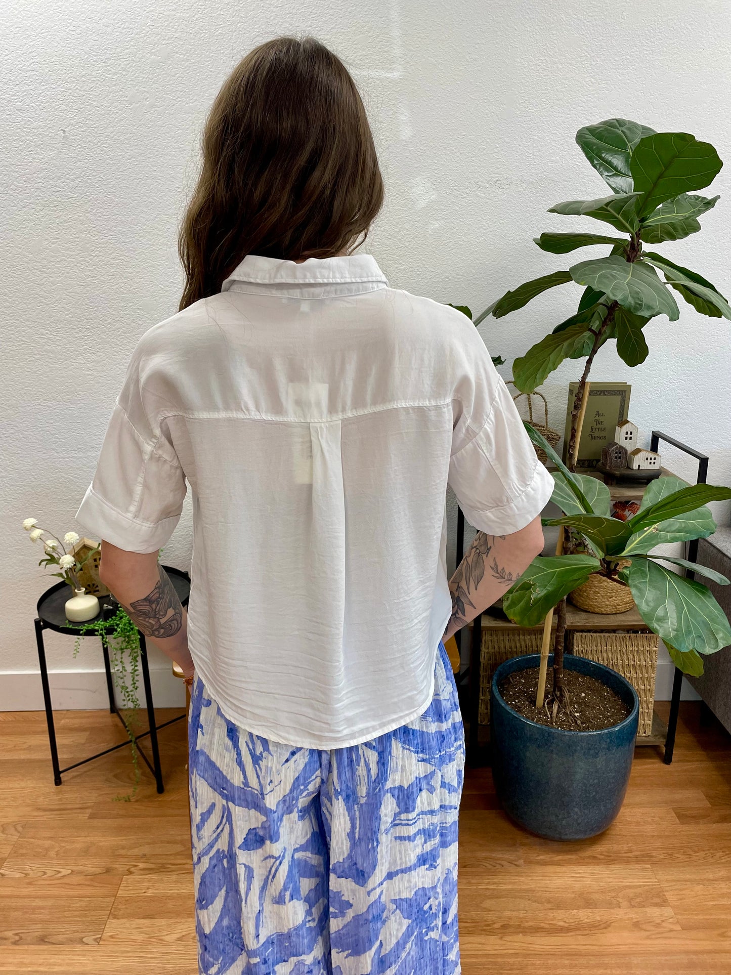 White Button Front Beachy Blouse
