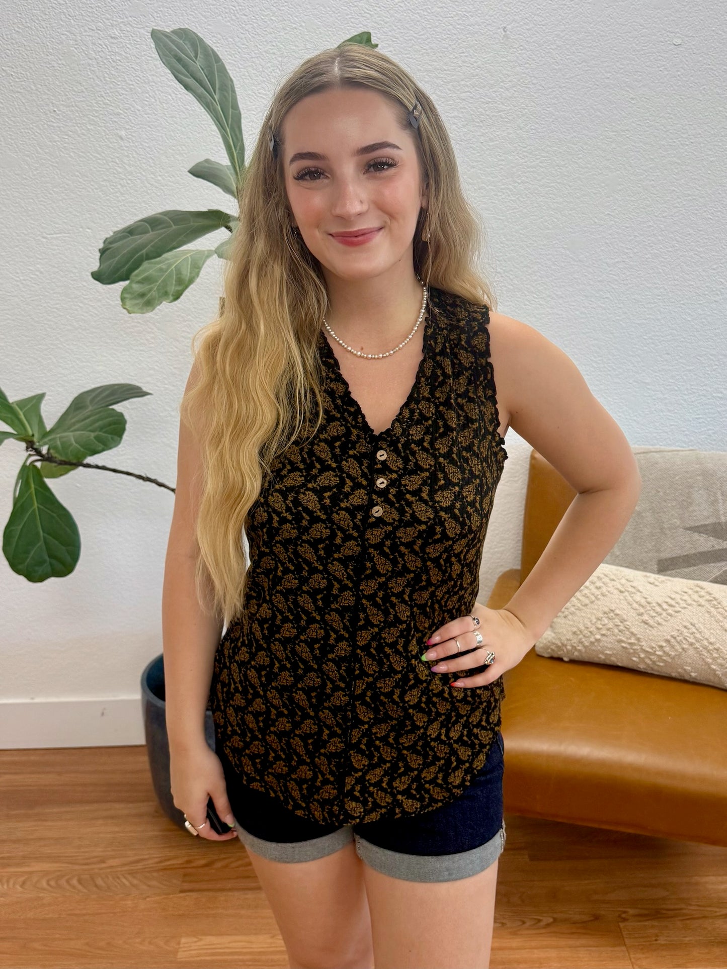Black Rib Frilled Tank