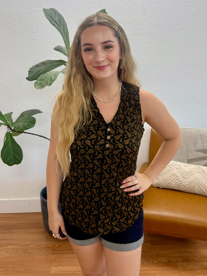 Black Rib Frilled Tank