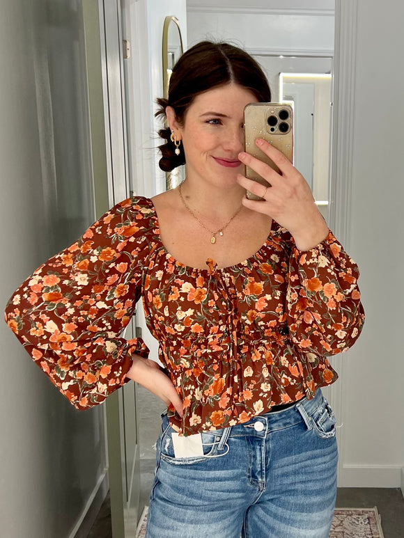 Brown Fall Florals Blouse