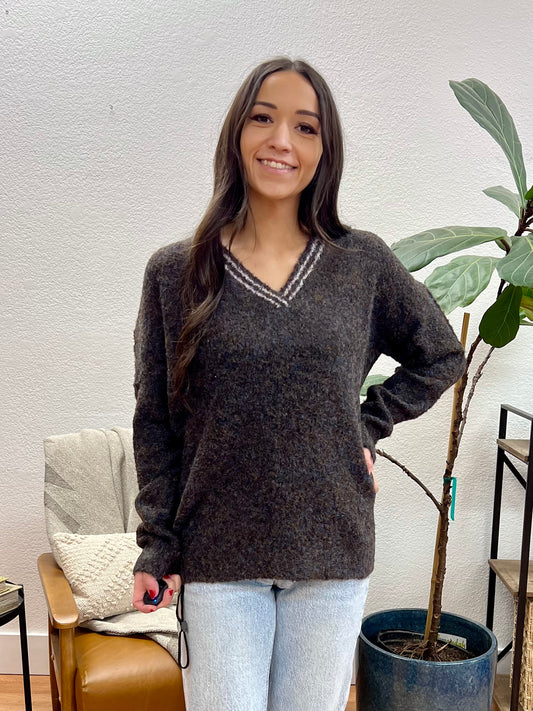 Charcoal Contrast Neckline Soft Sweater