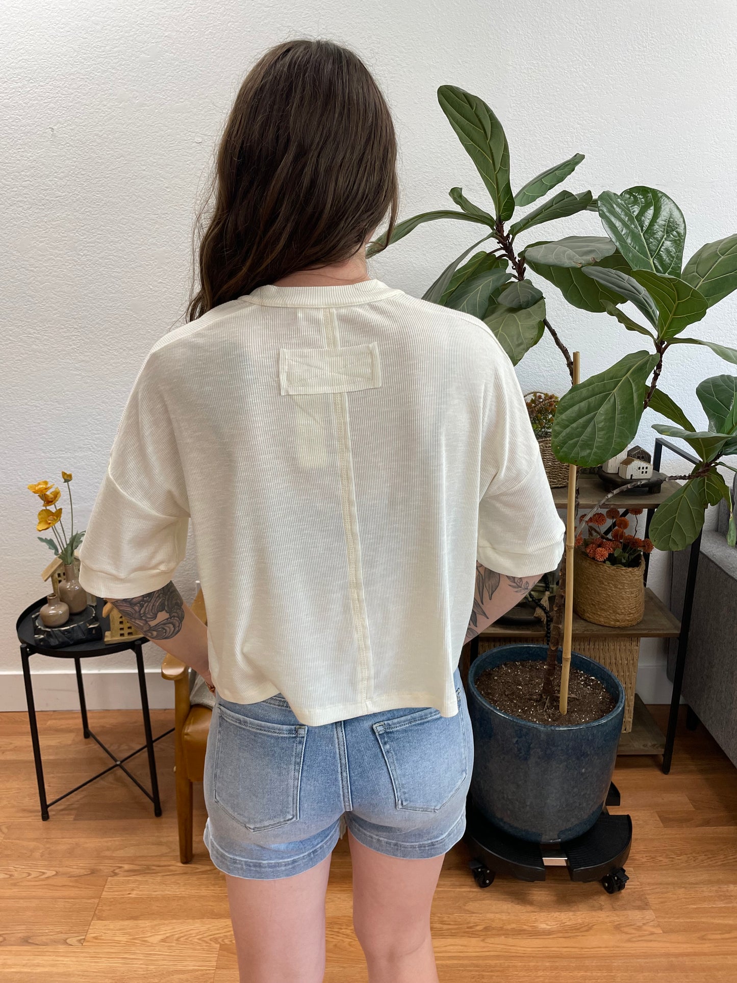 Ivory Round Neck Short Sleeve Sweater