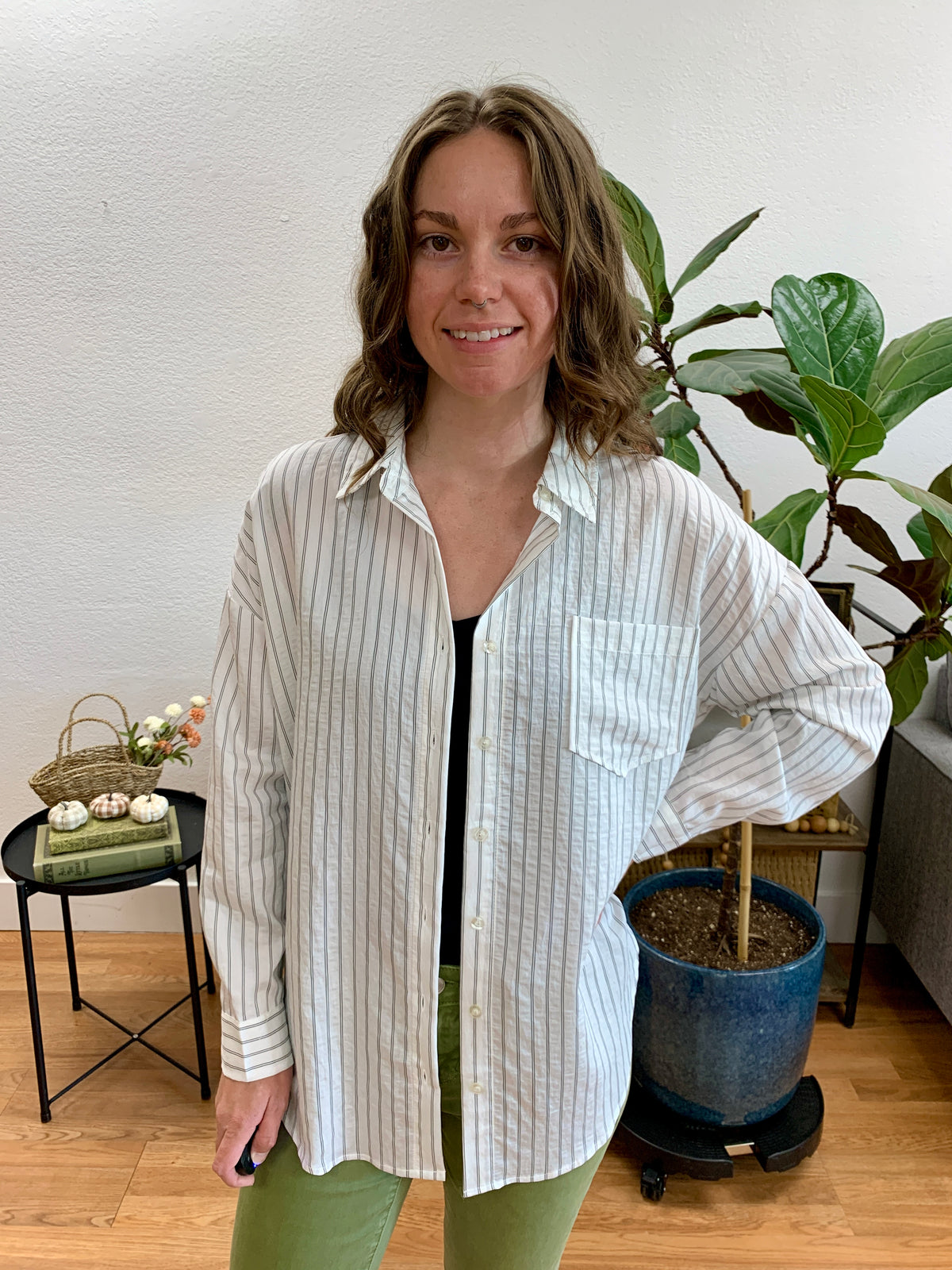 Ivory Striped Long Sleeve Shirt