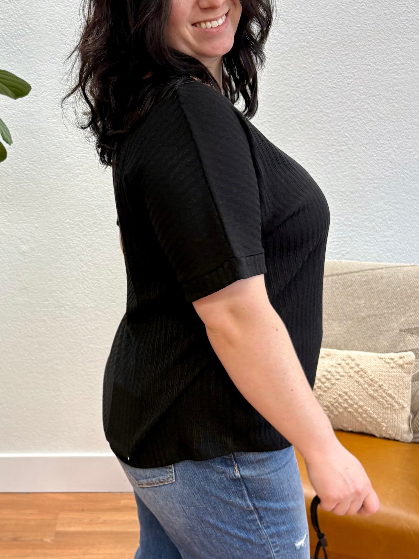 Black Solid Cozy Knit Top