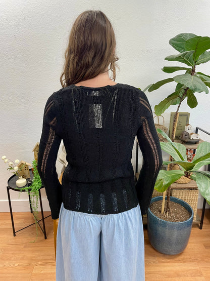 Black Open Knit Cardigan