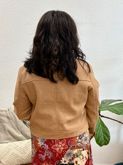 Camel Flat Pocket Zip Up Jacket