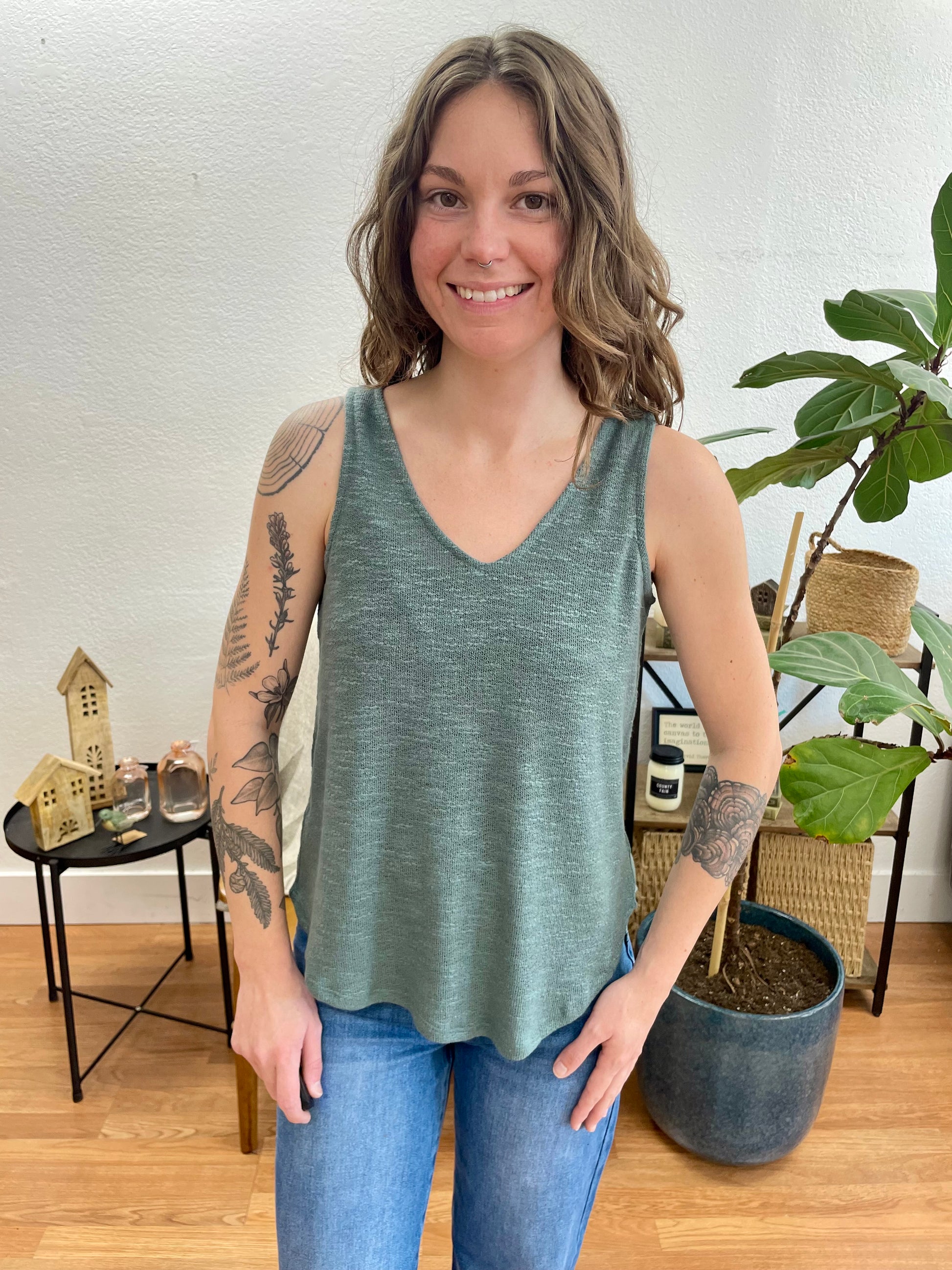 Jade V-Neck Hacci Tank - Terra Cottage