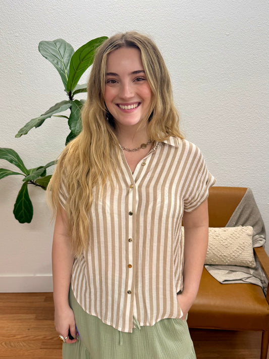 Light Khaki Stripe Button Down