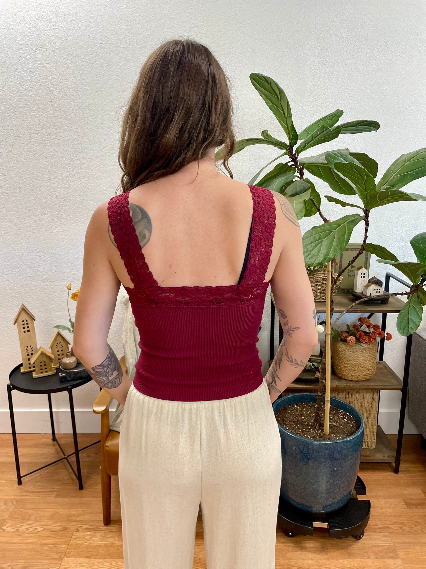 Wine Lace Trim Tank