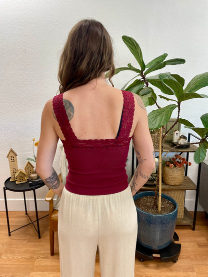 Wine Lace Trim Tank