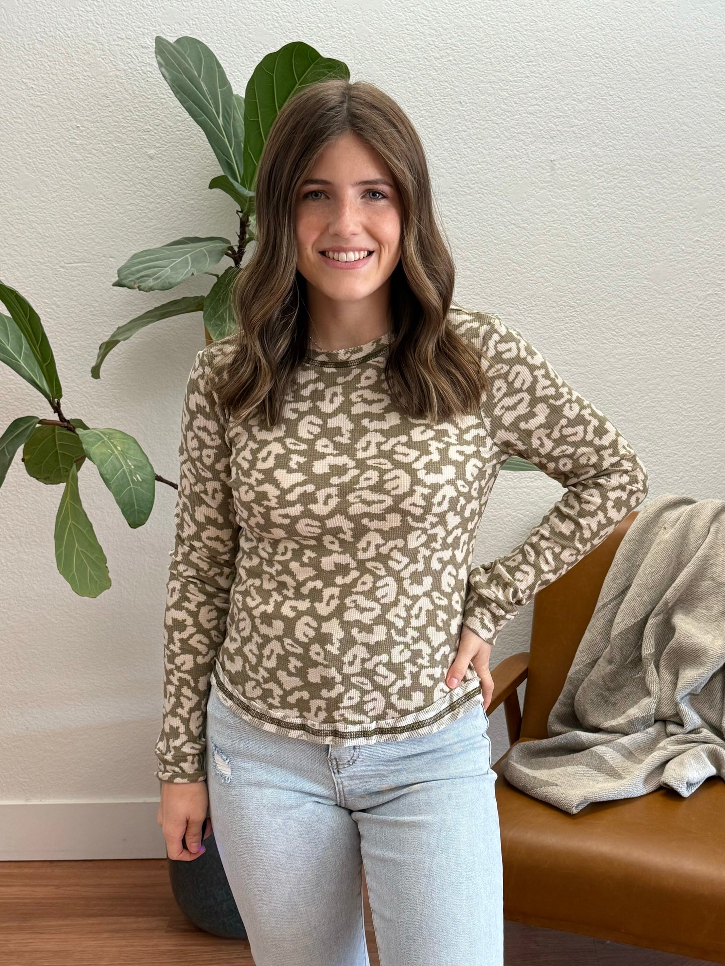 Olive Leopard Print Top