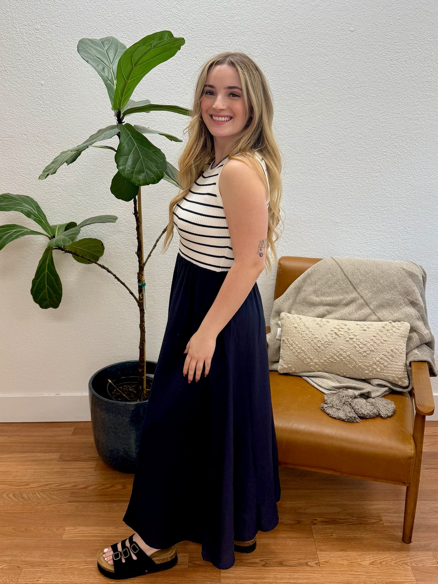 Ivory Mixed Media Midi Dress