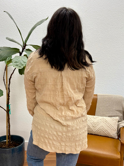 Almond Stripe Textured Button Down Top