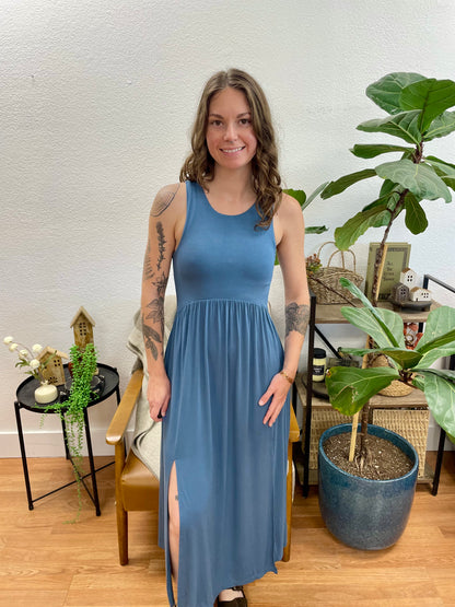 Slate Front Slit Midi Dress