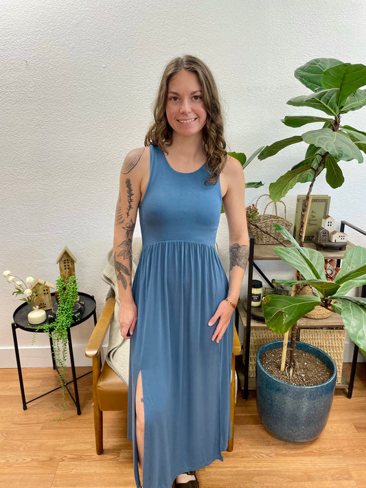Slate Front Slit Midi Dress