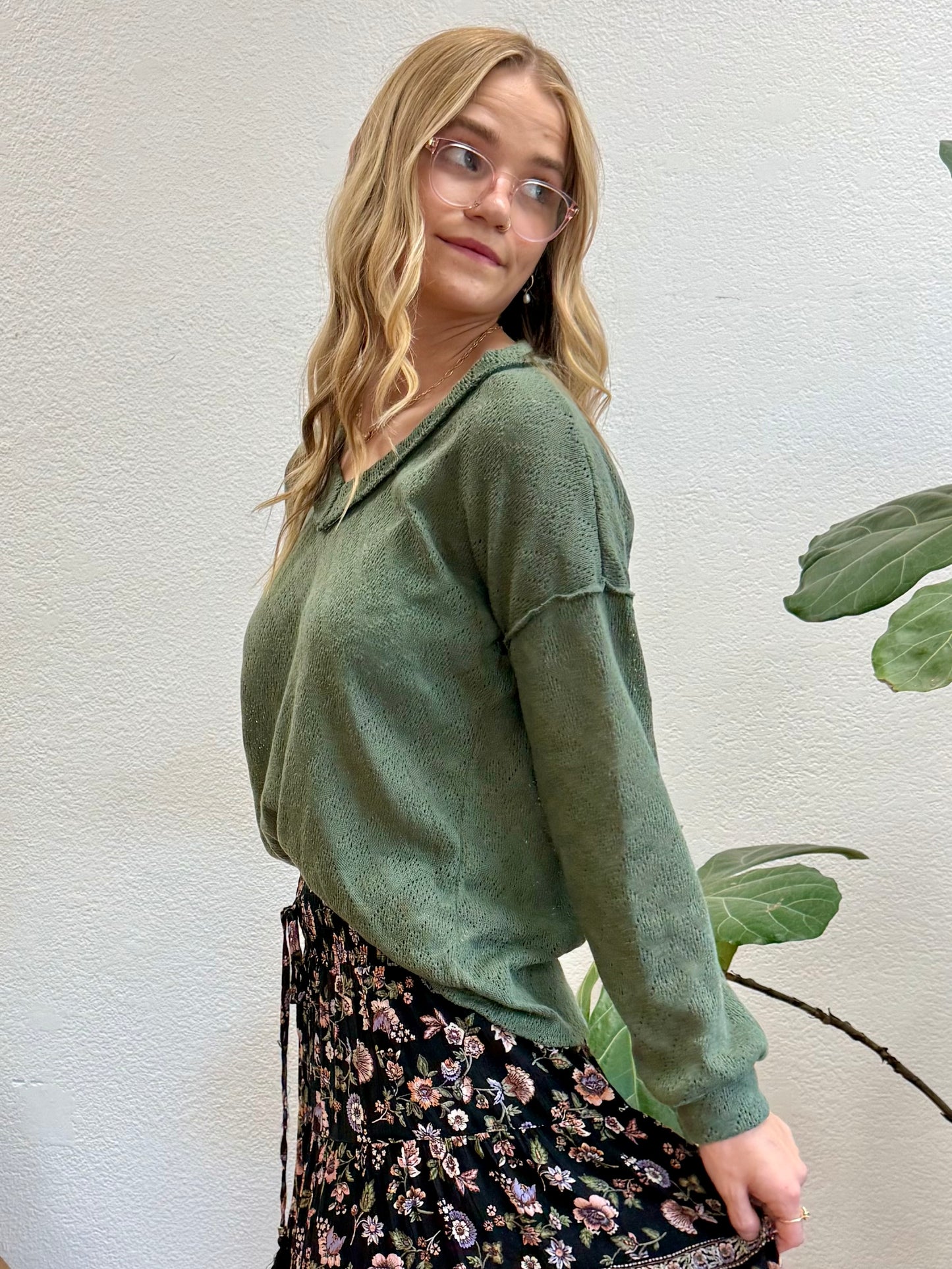 Olive Long Sleeve Solid Knit Top