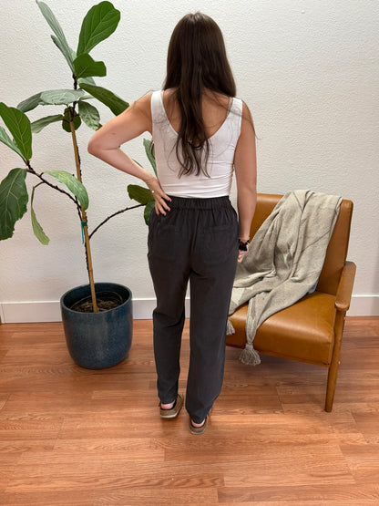 Charcoal Tencel Straight Pants