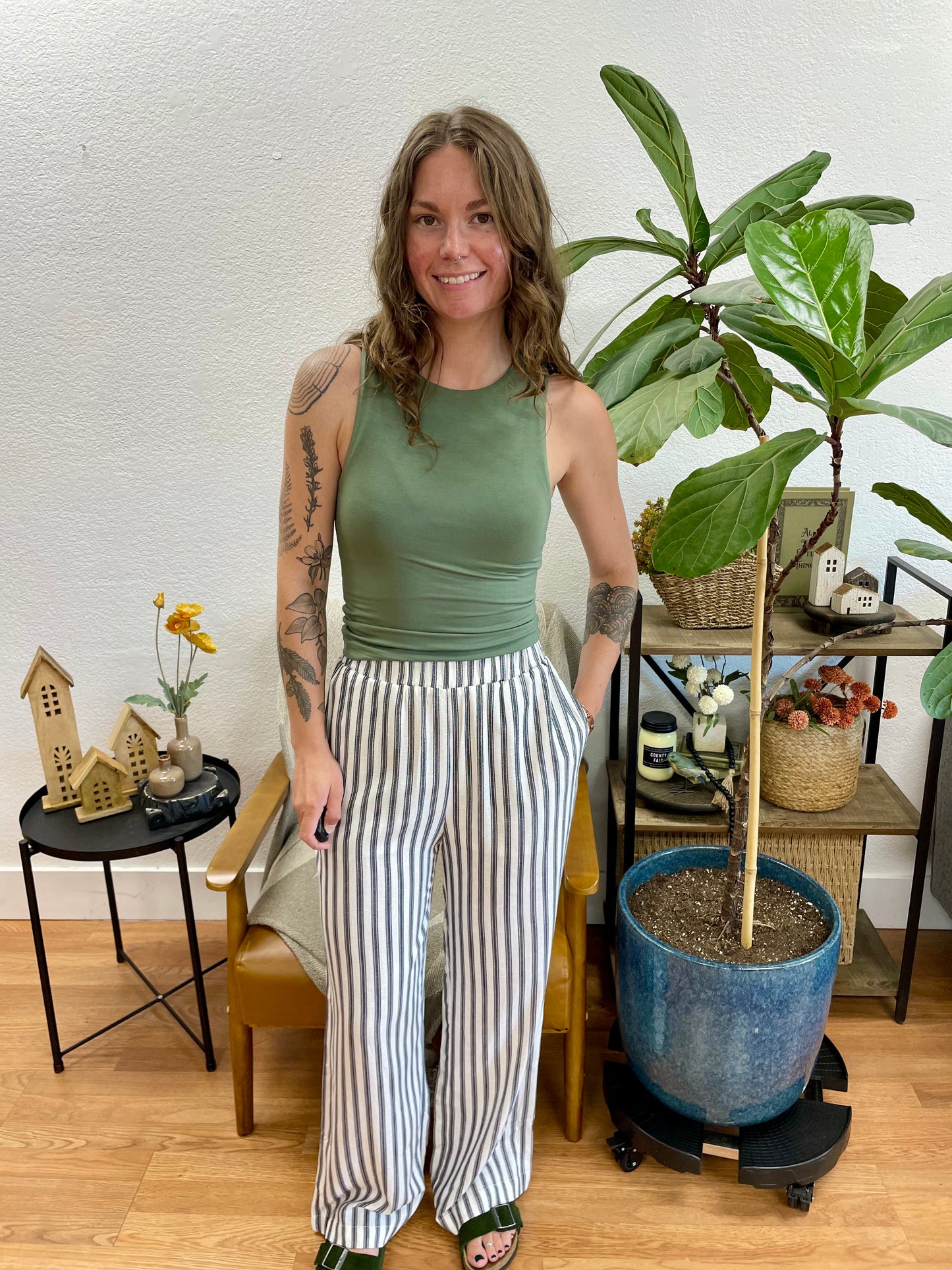 Navy Stripe Linen Pants