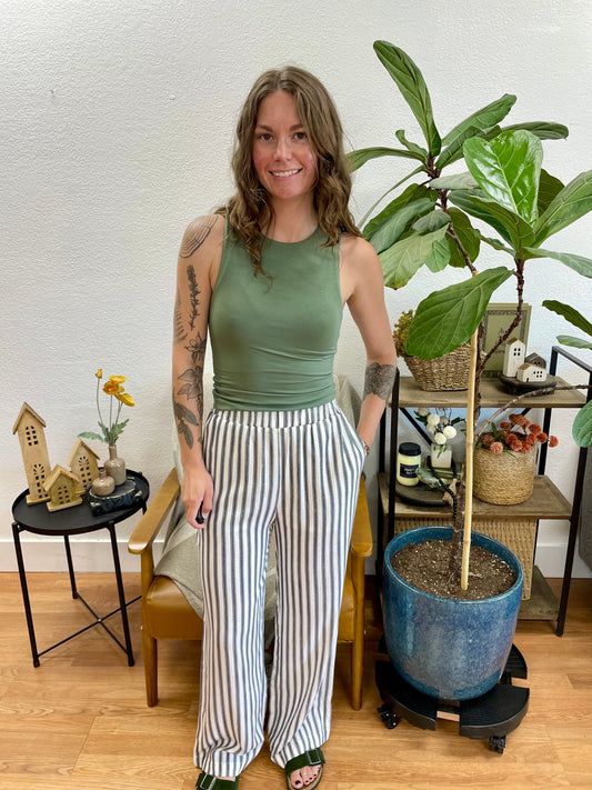 Navy Stripe Linen Pants