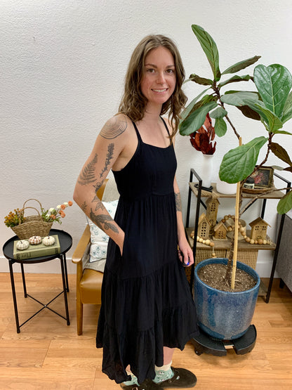 Black Everyday Tiered Midi Dress