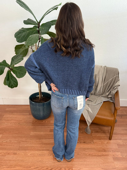 Navy Washed Cropped Cardigan