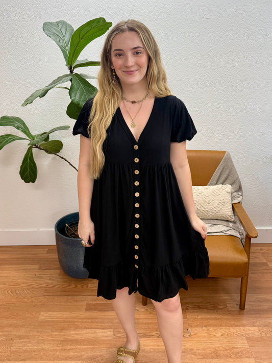 Black Spandex Button Down Dress