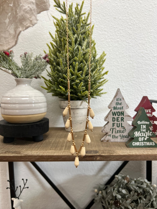 Ivory Wood Bead Long Necklace