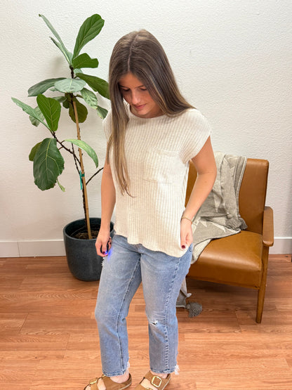 Heather Grey Ribbed Pocket Top