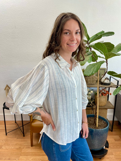 White Stripe Lightweight Layer Button Down