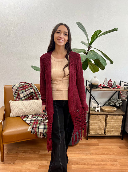 Cranberry Fringe Cardigan