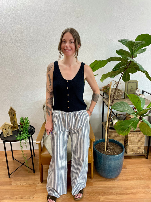 Navy Striped Smock Waist Pants