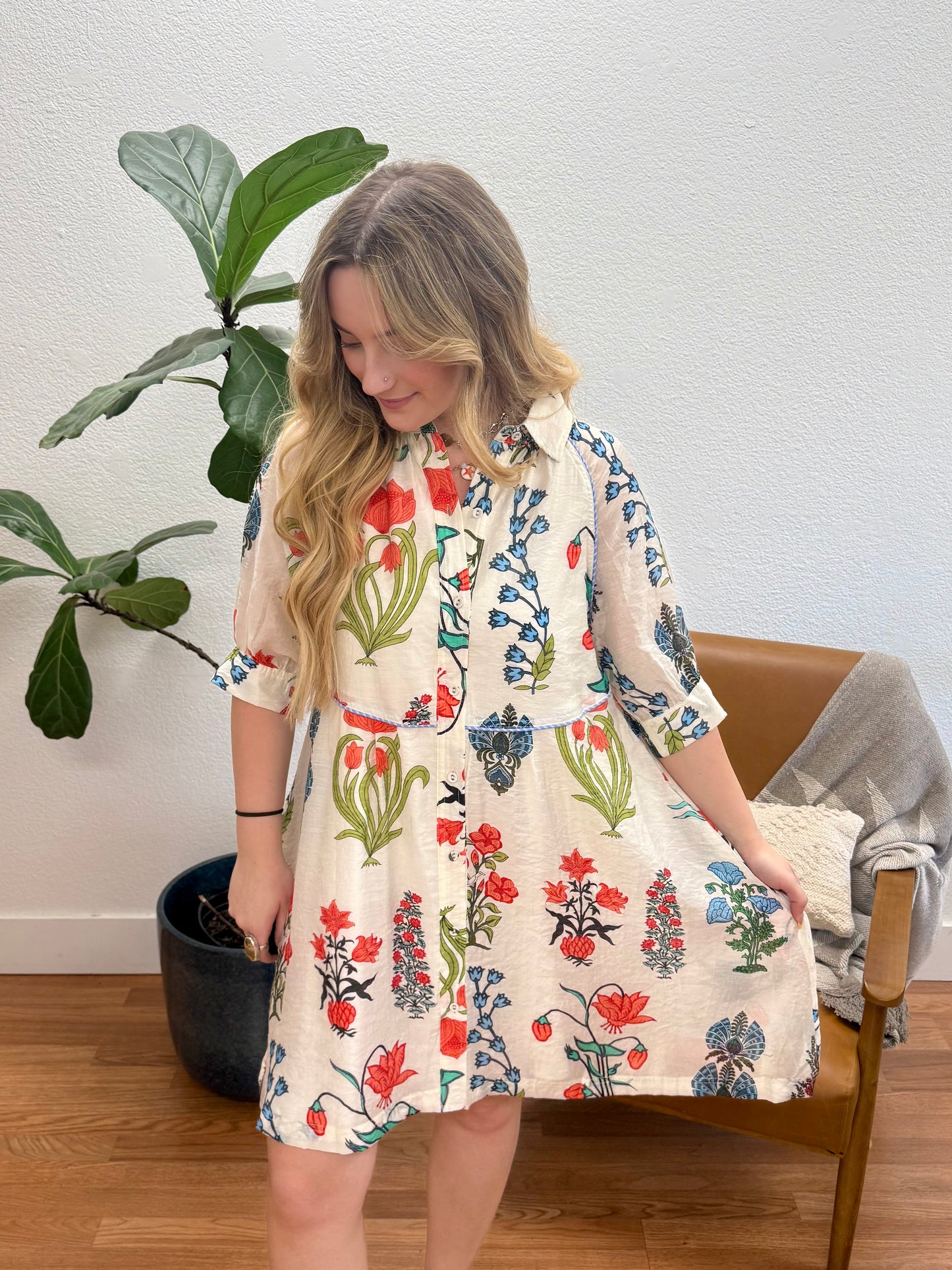 White Floral Shirt Dress