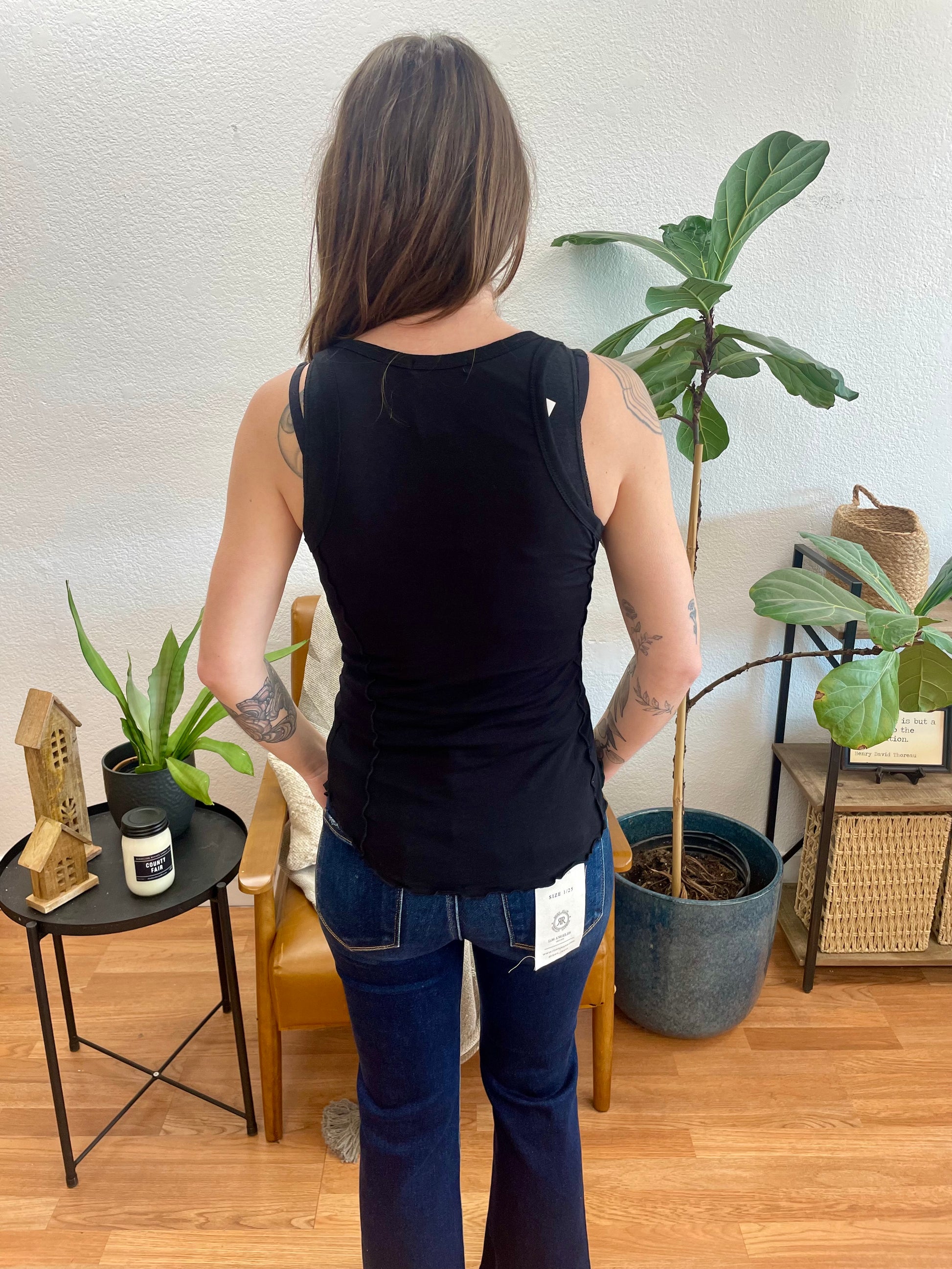 Black Mini Notch Merrow Stitch Tank - Terra Cottage