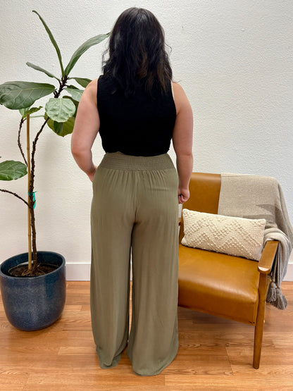 Olive Wide Smock Pants