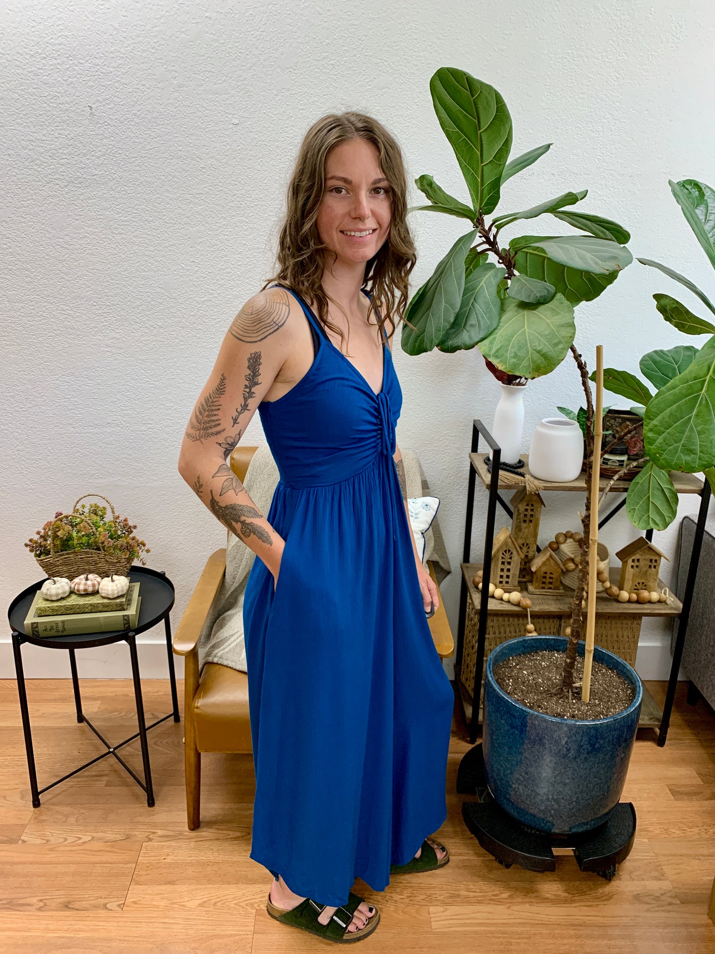 Teal Solid Midi Jumpsuit